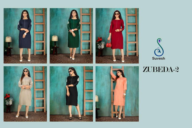 SUVESH ZUBEDA VOL-2 Fancy Casual Wear Rayon Slub With Embroidery Work Kurti Collection